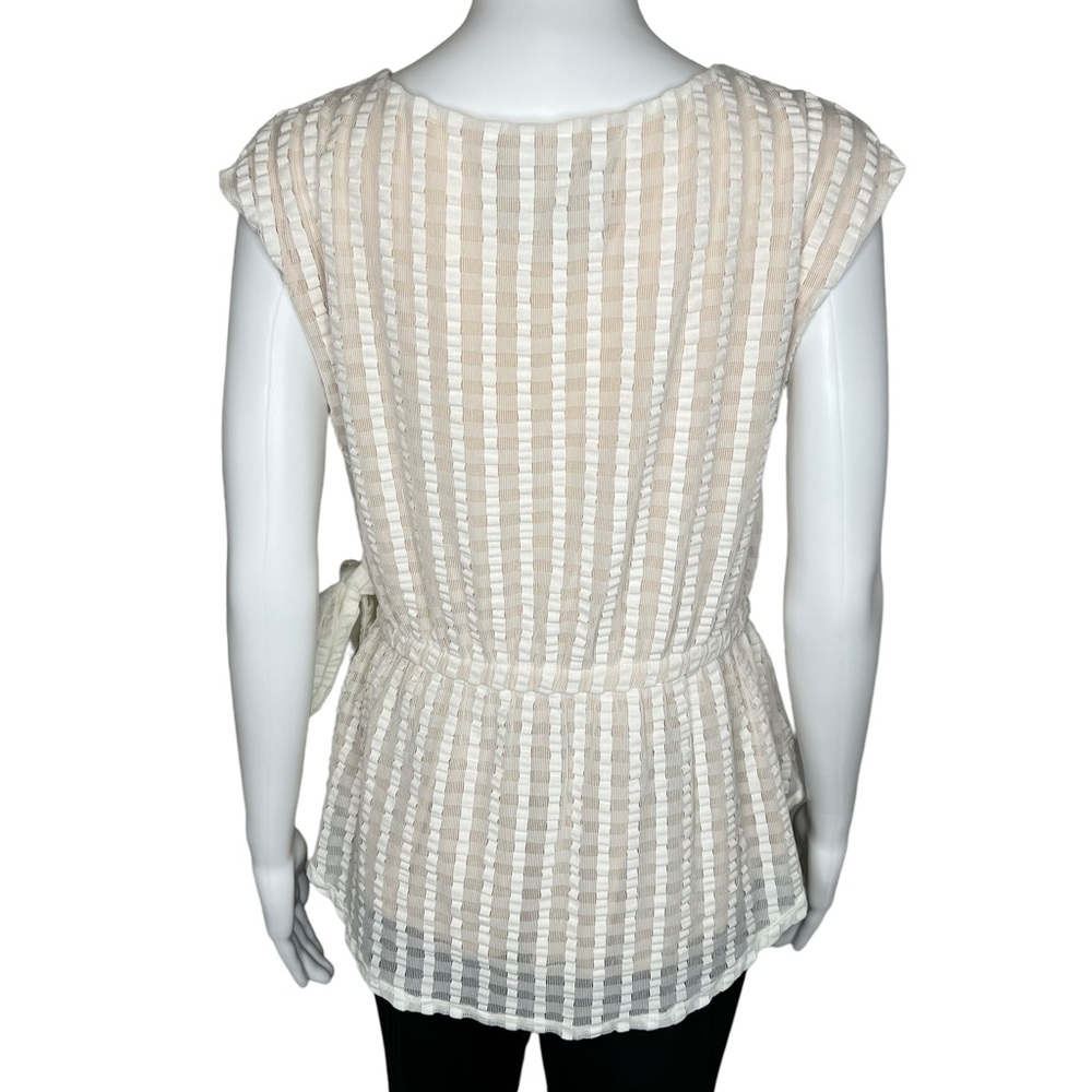 Deletta Mesh VNeck Cross Tie Peplum Sleeveless Top M - Picture 5 of 6